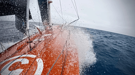 Photo envoyee depuis le bateau Singchain Team Haikou lors de la course a la voile du Vendee Globe le 07 janvier 2024