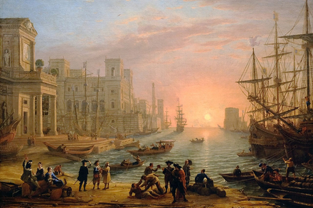 Port de mer au soleil couchant