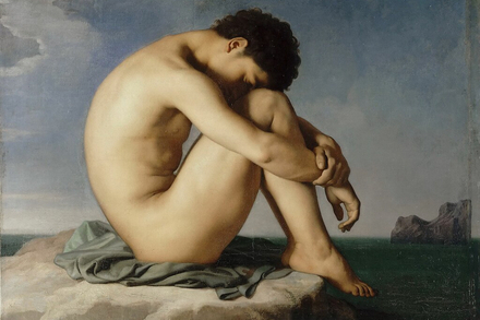 Jeune Homme nu assis au bord de la mer, figure d'etude