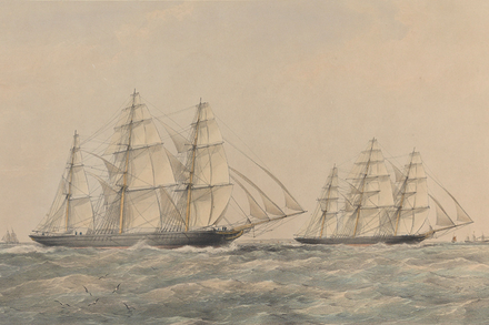 Le Taeping et l'Ariel remontant la Manche pendant la grande course du the de 1866. Le Taeping et l'Ariel remontant la Manche pendant la grande course du the de 1866.