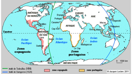 La partition du traité de Tordesillas. La partition du traité de Tordesillas.