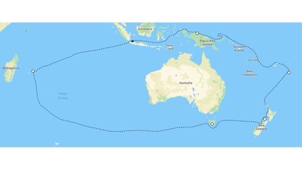 Le voyage d’Abel Tasman 1642/43, découvrant au départ de Batavia et en sens inverse des aiguilles d’une montre : la Tasmanie, Aotearo (Nouvelle Zélande), Tonga et Fiji…(PMR)