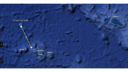 Le point de rencontre de l'Eendracht et de la pirogue de voyage à 80milles au NNW de Bora Bora