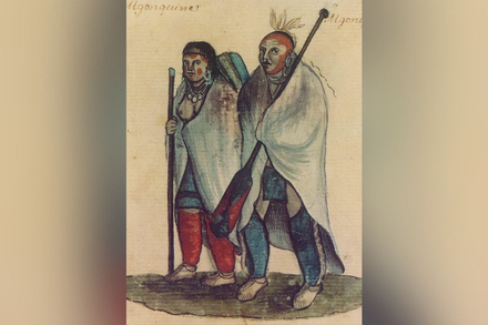 Les canadiens d'origine : Couples d'algonquins vers 1700 et 1720, anonyme, aquarelle, bibliothèque de la ville de Montréal, salle Gagnon G4592. Les canadiens d'origine : Couples d'algonquins vers 1700 et 1720, anonyme, aquarelle, bibliothèque de la ville de Montréal, salle Gagnon G4592.