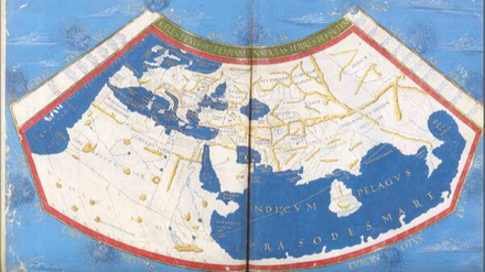 La carte du monde de Ptolémée, reconstituée au XVe siècle à partir de sa Géographie. Libre de droit. https://www.apmep.fr/La-conquete-des-longitudes La carte du monde de Ptolémée, reconstituée au XVe siècle à partir de sa Géographie. Libre de droit. https://www.apmep.fr/La-conquete-des-longitudes
