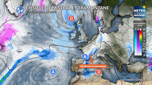 Nouvel épisode de mistral et tramontane en Méditerranée à partir de dimanche