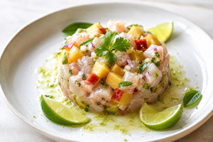 Tartare de dorade, pêche et citron vert : une assiette fraîche de fin d’été