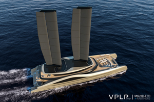 Tyrena : VPLP Design imagine un méga-catamaran de 76 mètres propulsé par le vent