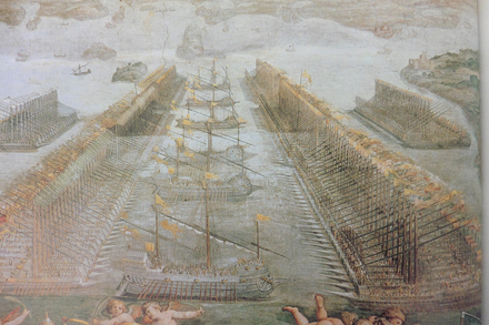 Georgio Vasari, La Bataille de Lépante, salle royale du Vatican. Georgio Vasari, La Bataille de Lépante, salle royale du Vatican.