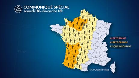 Forts orages, violentes rafales, grêle et risques d'inondations