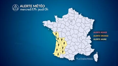 Orages virulents de l'Aquitaine à la Vendée ce soir