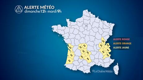 Pluies abondantes de l'Aquitaine au Centre-Est