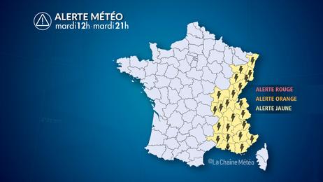 Forts orages dans l'est et le sud-est ce mardi : pluies intenses, grêle et fortes rafales