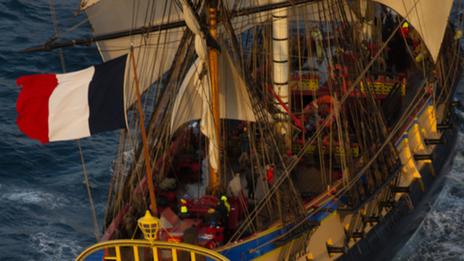 L’Hermione dans les eaux du Maryland