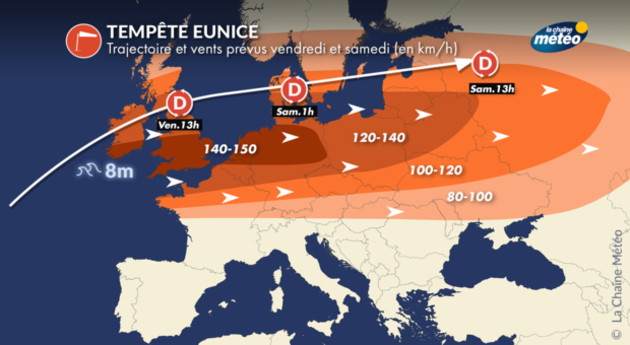 Trajectoire de la tempête Eunice Actualités France