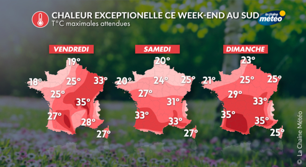 Températures maximales en fin de semaine Actualités France