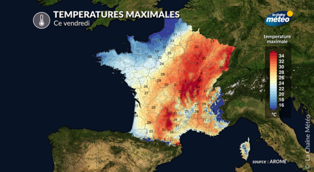 Température maximale vendredi Actualités France