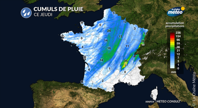 cumuls de pluie ce jeudi Actualités France