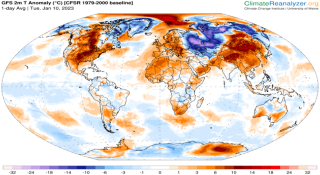 Anomalies de températures planétaires du 10 janvier Actualités étranger