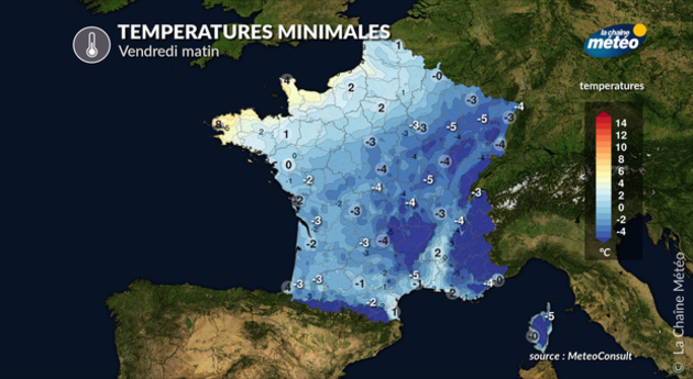Températures minimales vendredi matin Actualités France