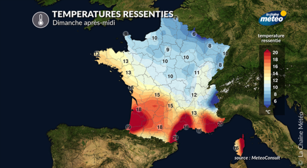 Températures ressenties dimanche après-midi Actualités France