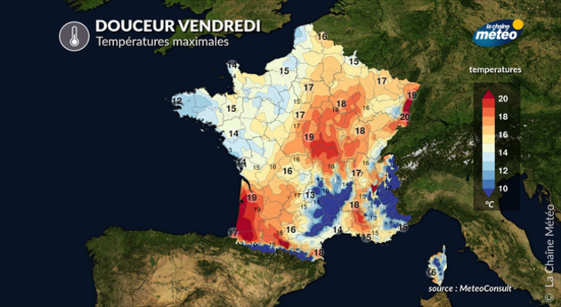 Températures maximales vendredi Actualités France
