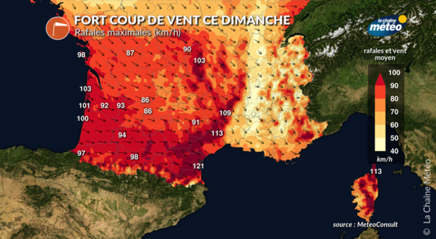 Rafales (Km/h) ce dimanche Actualités France