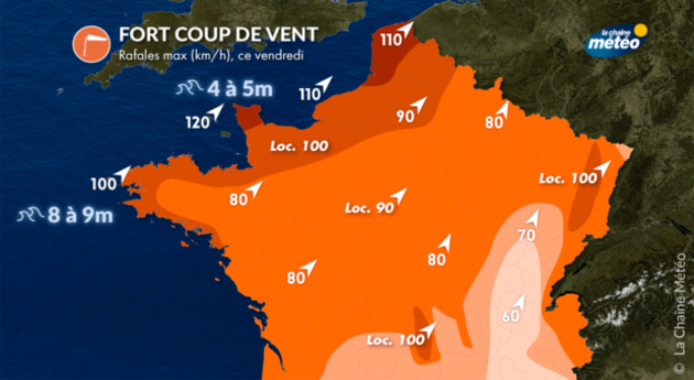 Rafales maximales (km/h) vendredi Actualités France