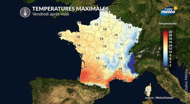 Températures maximales vendredi Actualités France