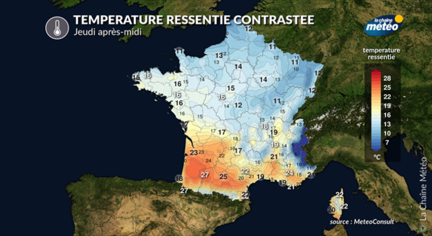 Températures ressenties jeudi après-midi Actualités France