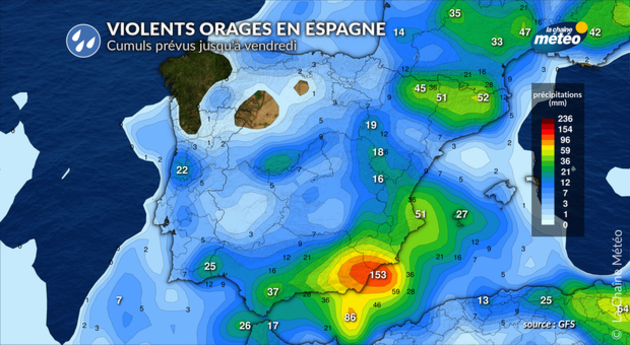 Cumuls de pluie prévus en Espagne Actualités étranger