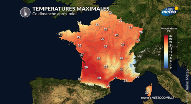 températures maximales dimanche après-midi Actualités France
