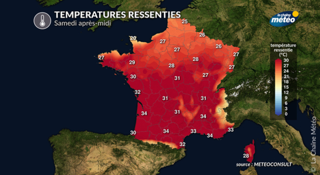 Températures ressenties samedi après-midi Actualités France