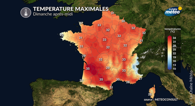 températures maximales dimanche après-midi Actualités France