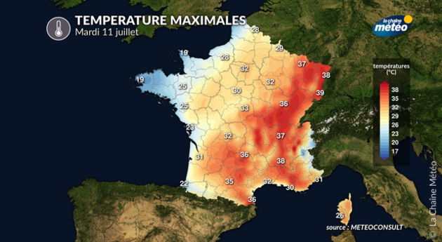 Températures maximales prévues mardi Actualités France