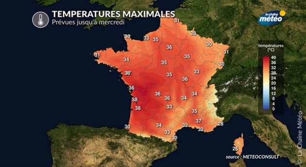 Températures maximales prévues jusqu Actualités France