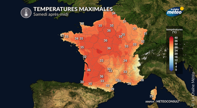 Températures maximales prévues ce samedi Actualités France