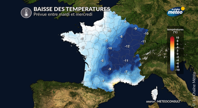 Baisse des températures prévue entre mardi et mercredi Actualités France