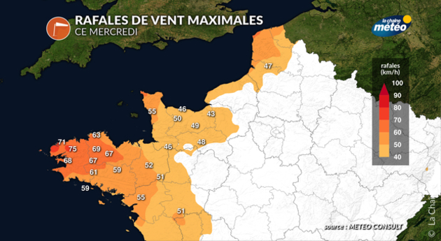 Rafales attendues mercredi soir au nord-ouest Actualités étranger