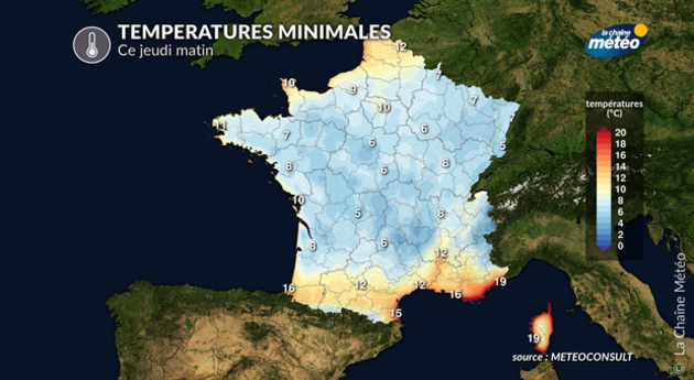 Températures minimales ce jeudi Actualités France