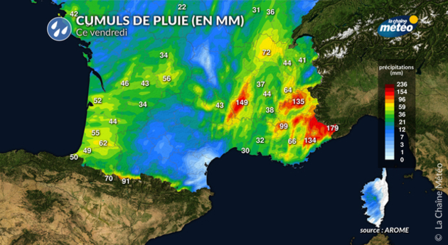 Cumuls de pluie ce vendredi Actualités France