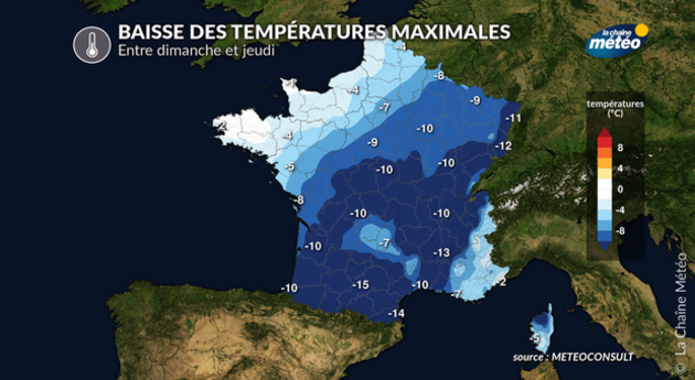 Baisse des températures maximales entre dimanche et jeudi Actualités France