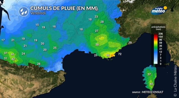 Cumuls de pluie ce vendredi au sud-est Actualités France