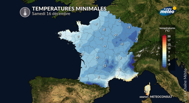 Températures minimales samedi 16 décembre Actualités France