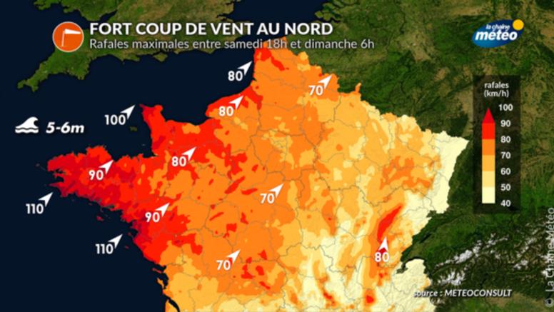Coup de vent : des rafales de 70 à 110 km/h attendues entre samedi soir et dimanche