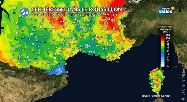 Cumuls de pluie depuis le 1er janvier 2024 dans le sud-est Actualités France