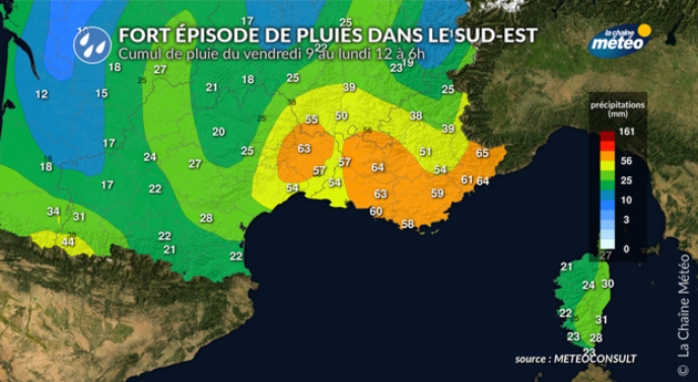 Episode de fortes pluies ce week-end au sud-est Actualités France