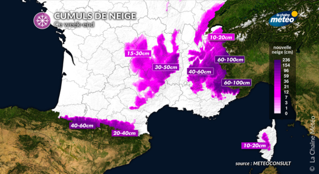 Cumuls de neige ce week-end Actualités France