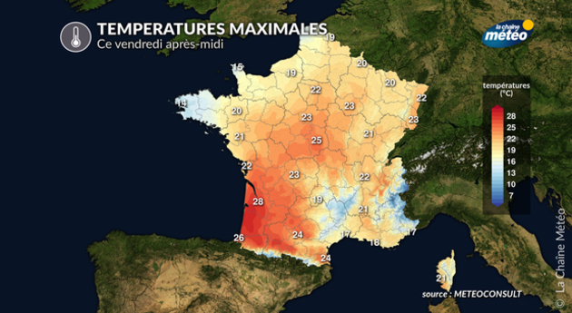 Températures maximales jeudi Actualités France