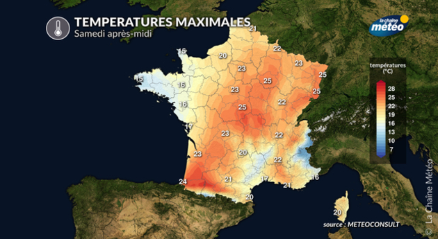 Température maximales samedi Actualités France